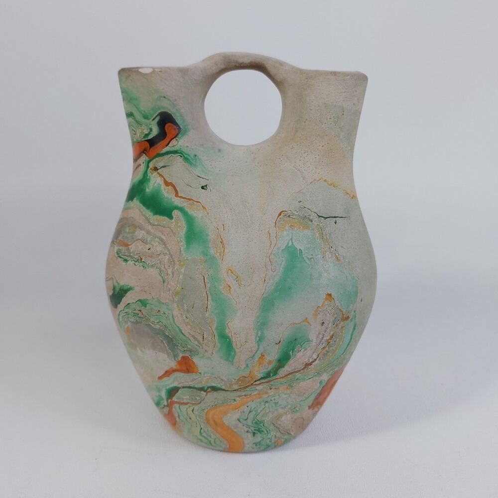 Nemadji Pottery Vase Native American Style‎ Double Spout Green Wedding Vase